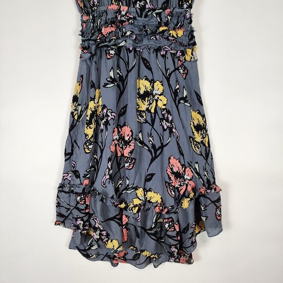 Ramy Brook 100% Silk Blue Floral Midi Dress Halter Tie Tassel Top Designer Dress - Picture 3 of 11